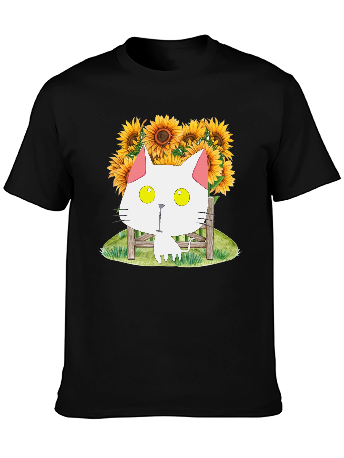 Cat and Sunflower Graphic T-Shirt
