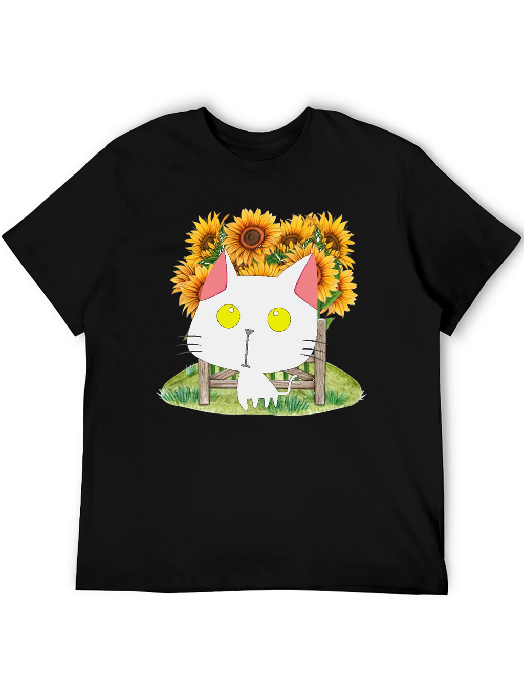 Cat and Sunflower Graphic T-Shirt