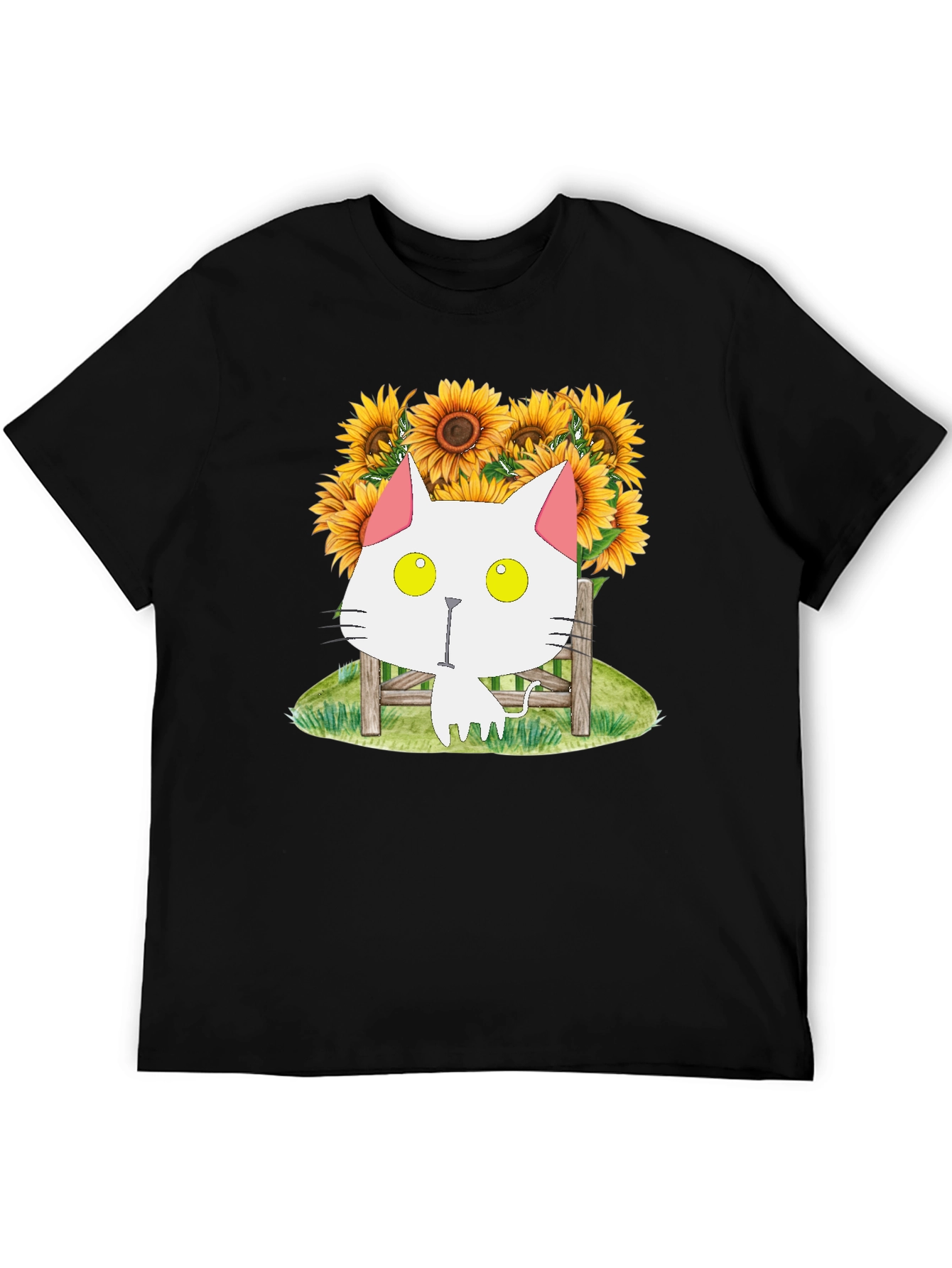 Cat and Sunflower Graphic T-Shirt