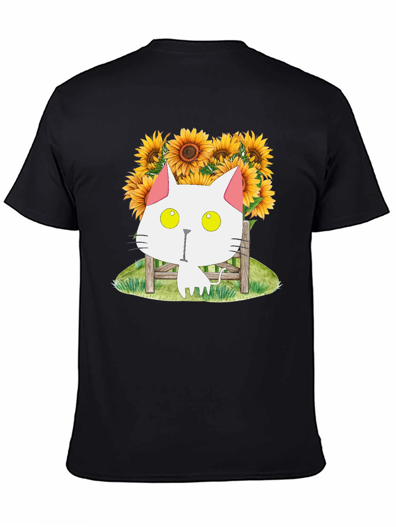 Cat and Sunflower Graphic T-Shirt