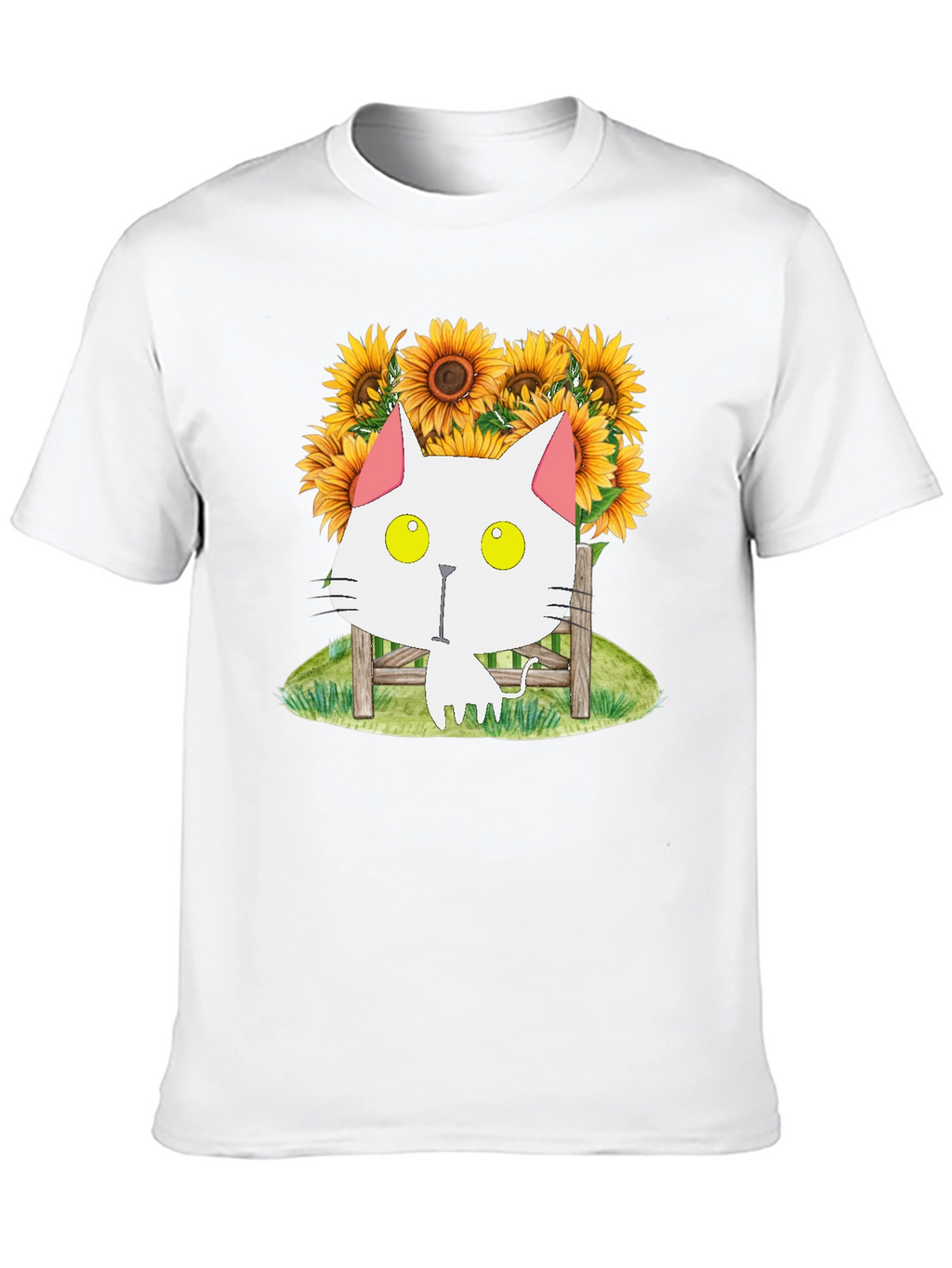 Cat and Sunflower Graphic T-Shirt