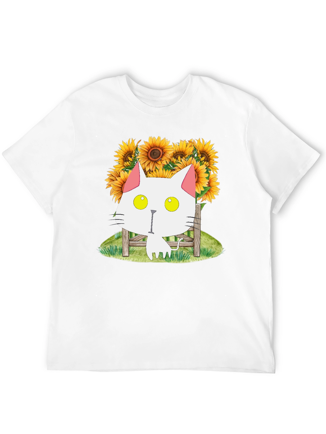 Cat and Sunflower Graphic T-Shirt