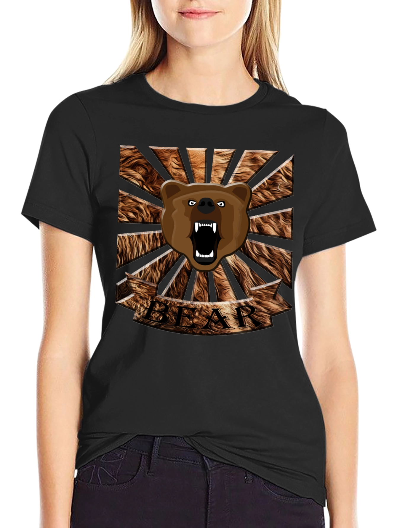 Roaring Bear Graphic T-Shirt - Mens Black Crew Neck Tee