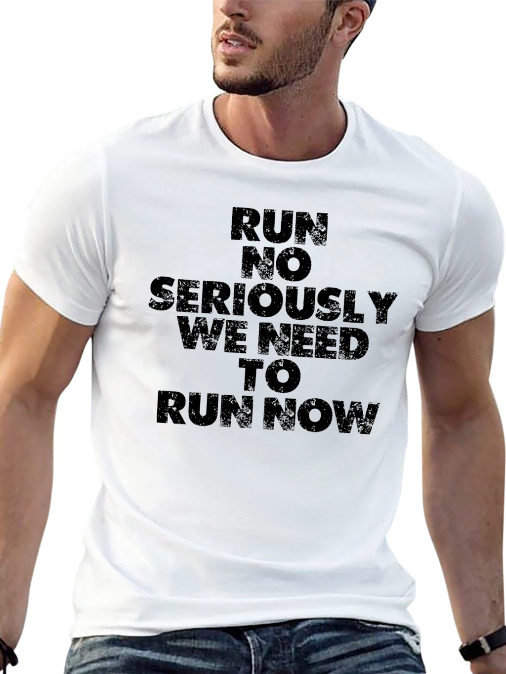 Run Now Graphic Tee - Black Cotton T-Shirt