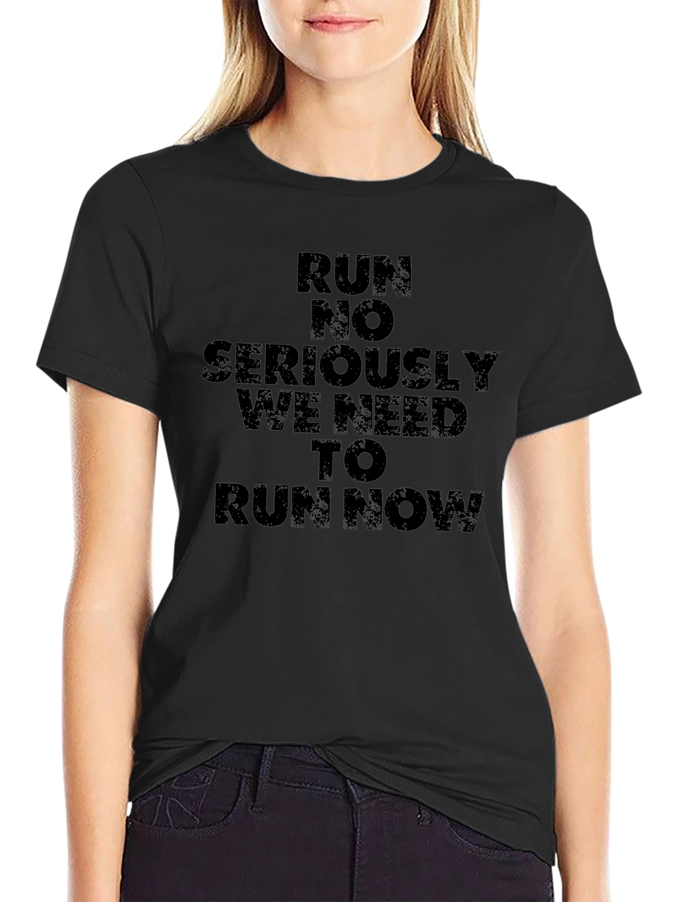 Run Now Graphic Tee - Black Cotton T-Shirt