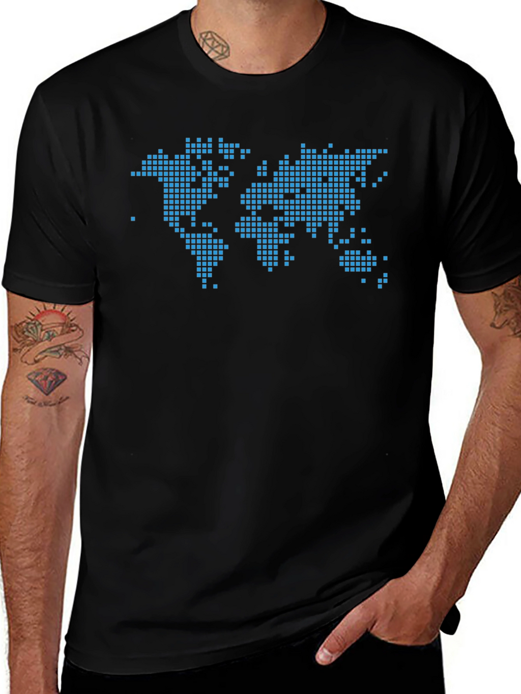 Pixel World Map Graphic T-Shirt
