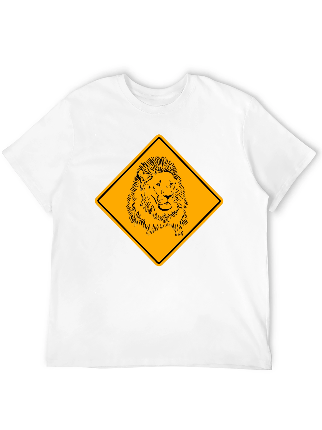 Lion Warning Sign Black T-Shirt