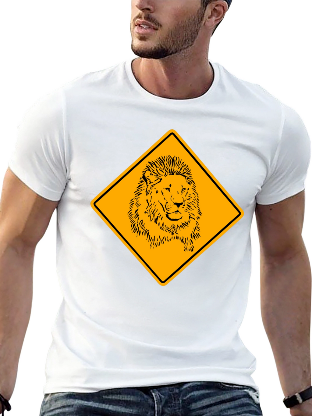 Lion Warning Sign Black T-Shirt