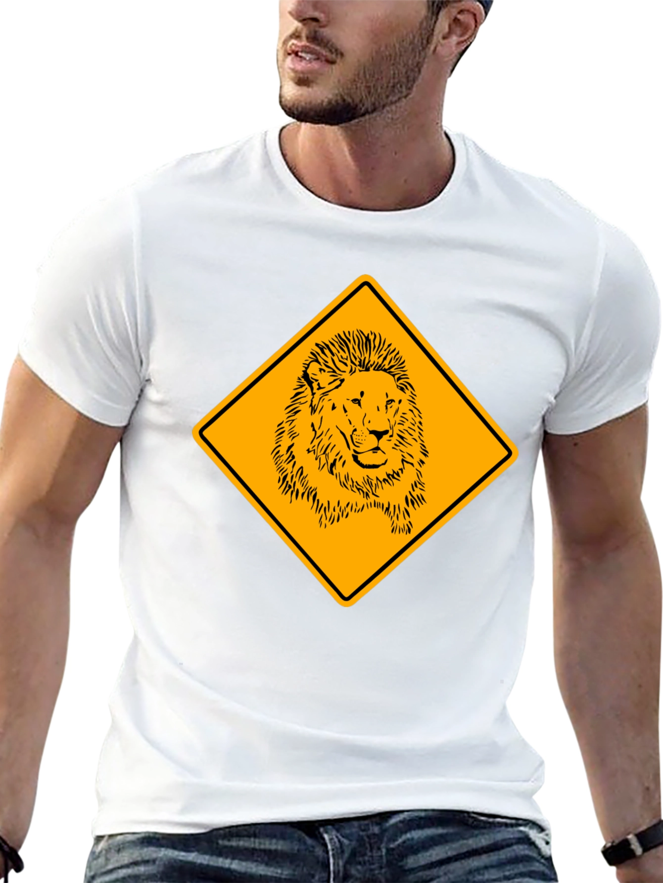 Lion Warning Sign Black T-Shirt