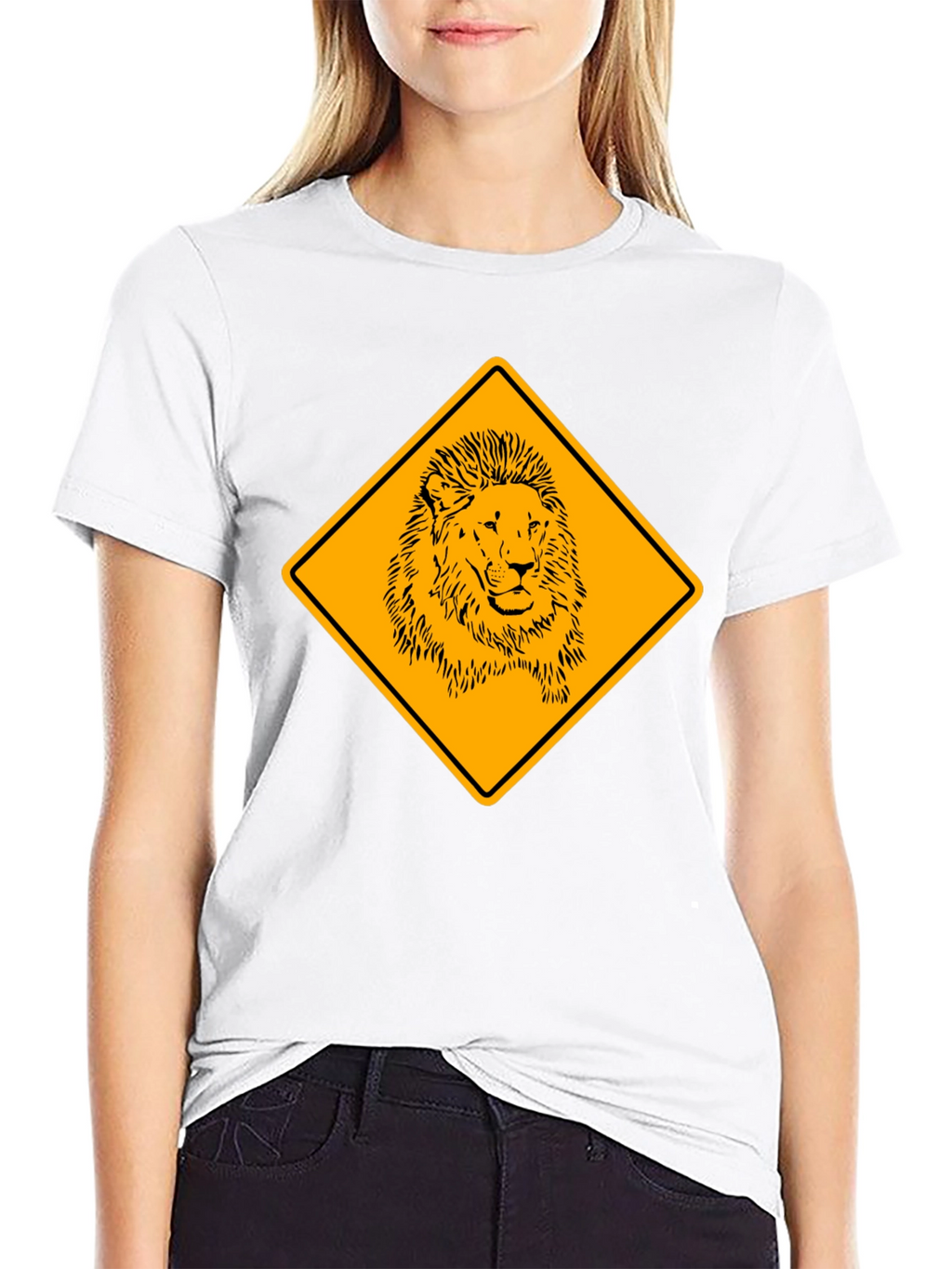 Lion Warning Sign Black T-Shirt