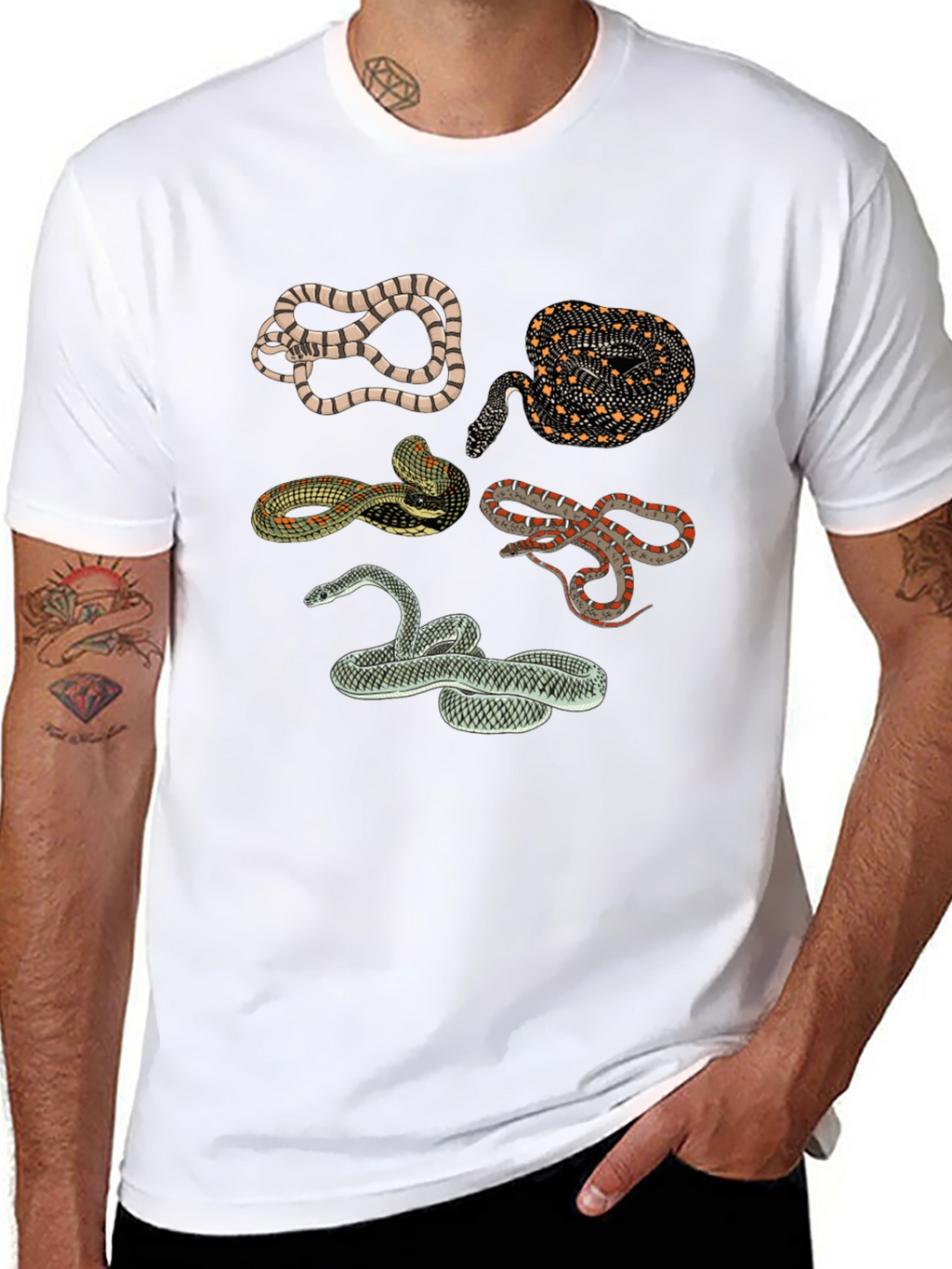 Snake Print Crew Neck Tee - Black
