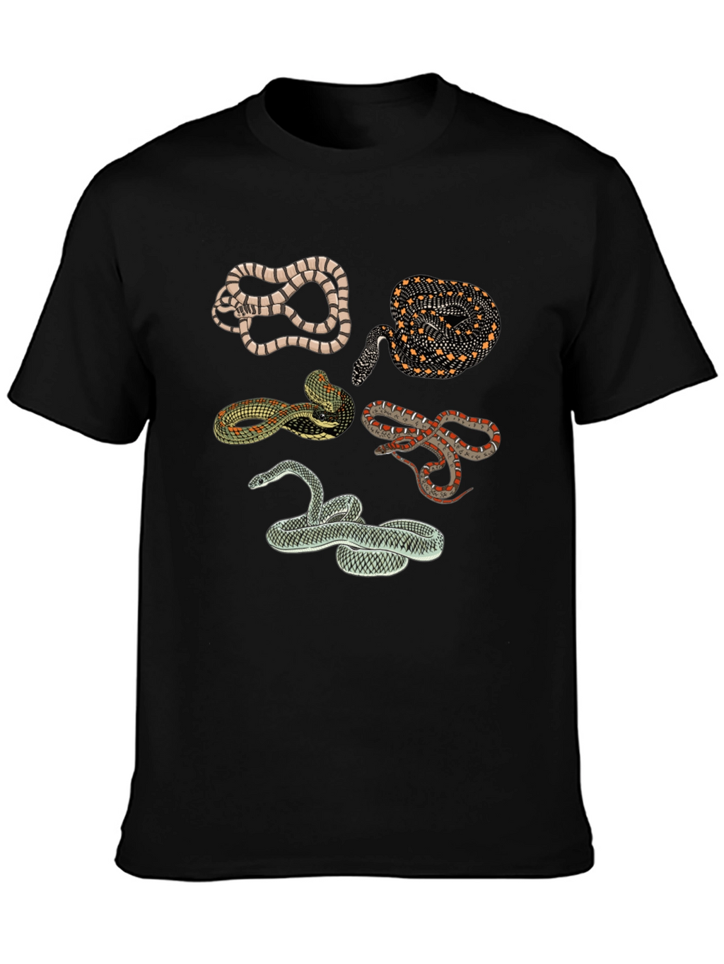 Snake Print Crew Neck Tee - Black