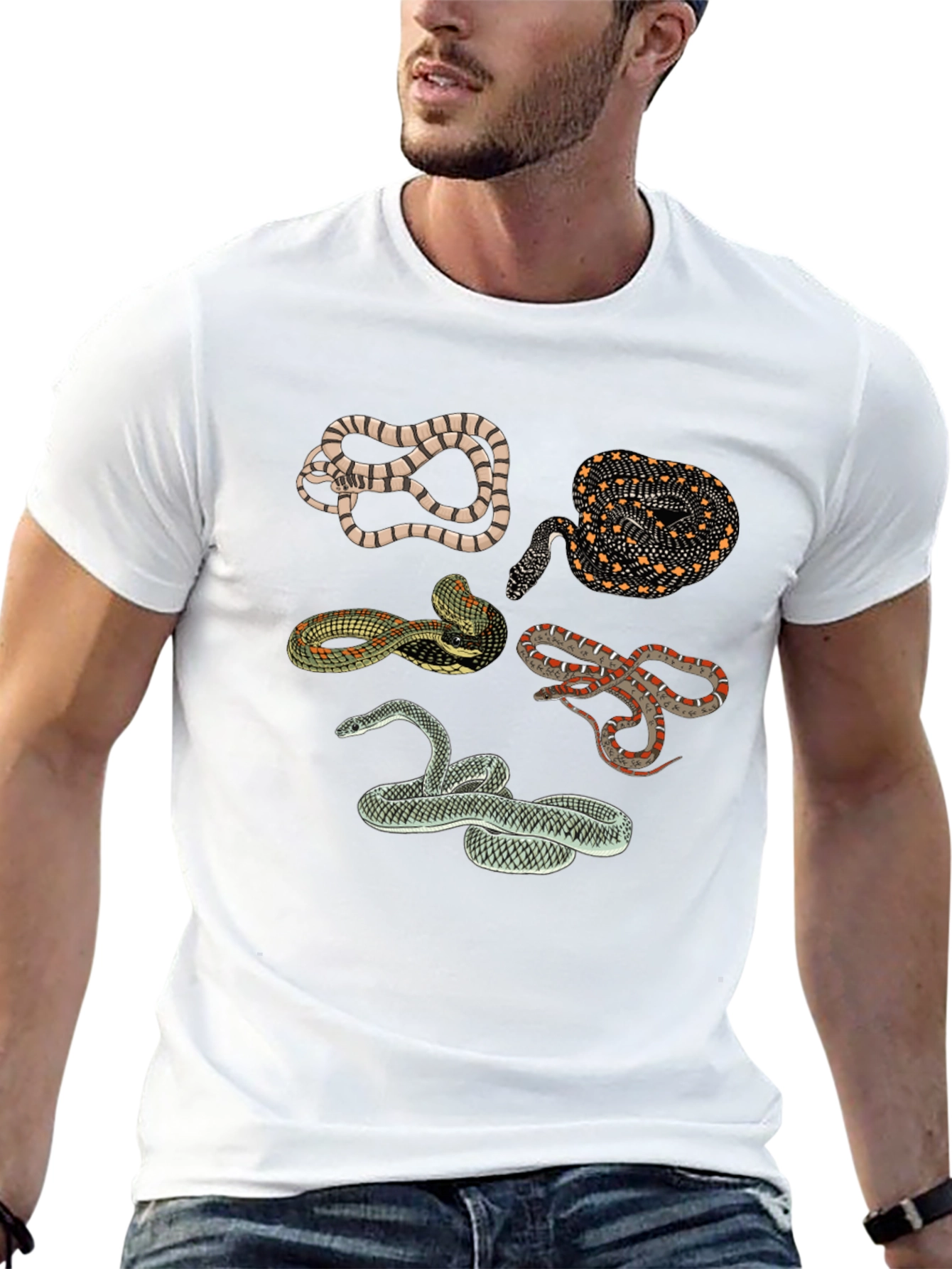 Snake Print Crew Neck Tee - Black