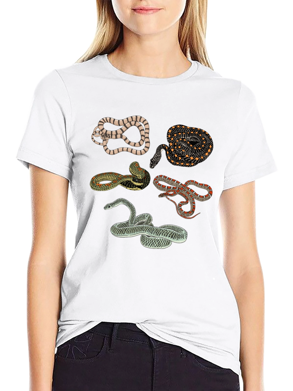 Snake Print Crew Neck Tee - Black
