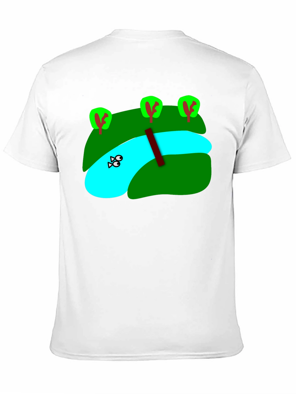Cartoon Landscape River Graphic Black T-Shirt