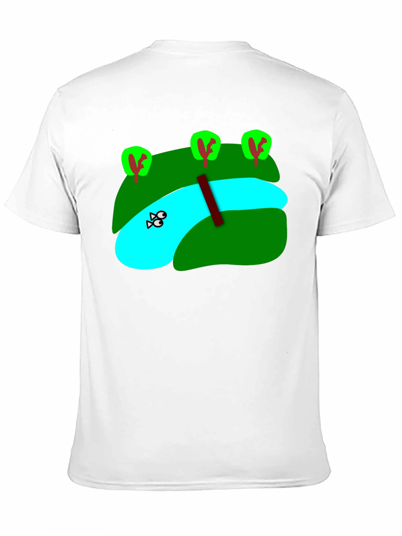 Cartoon Landscape River Graphic Black T-Shirt