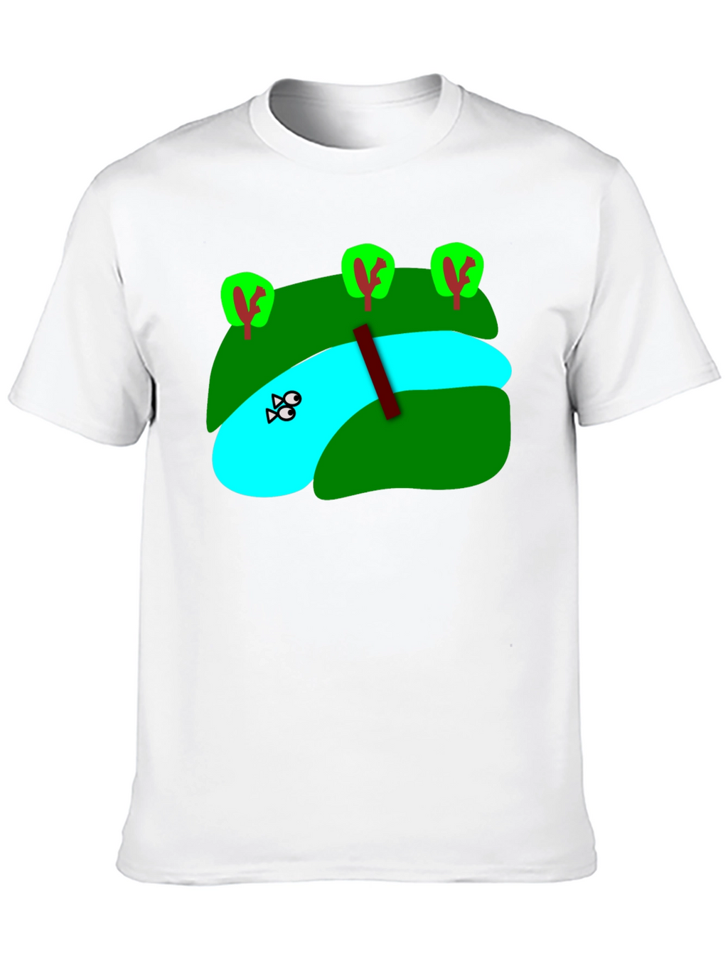 Cartoon Landscape River Graphic Black T-Shirt