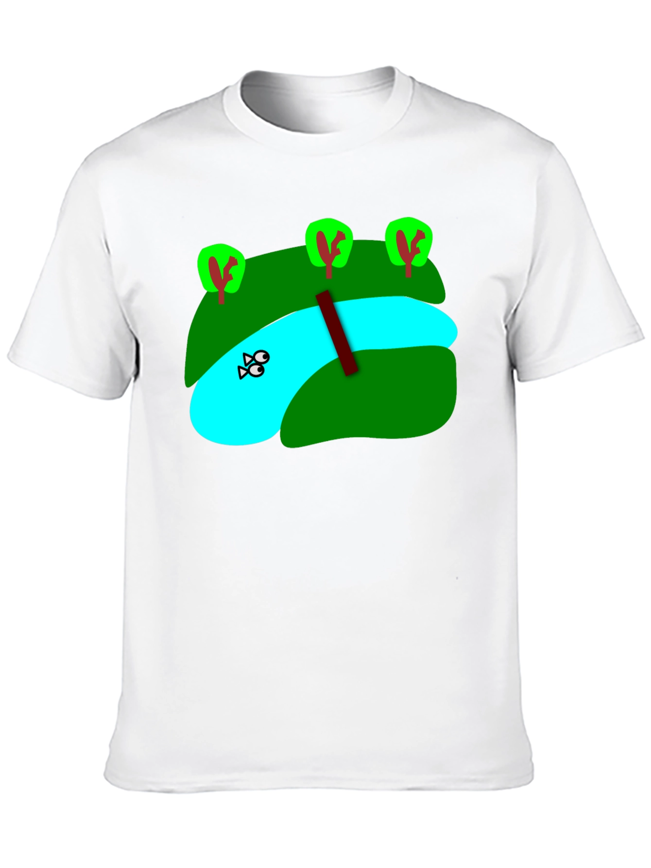 Cartoon Landscape River Graphic Black T-Shirt