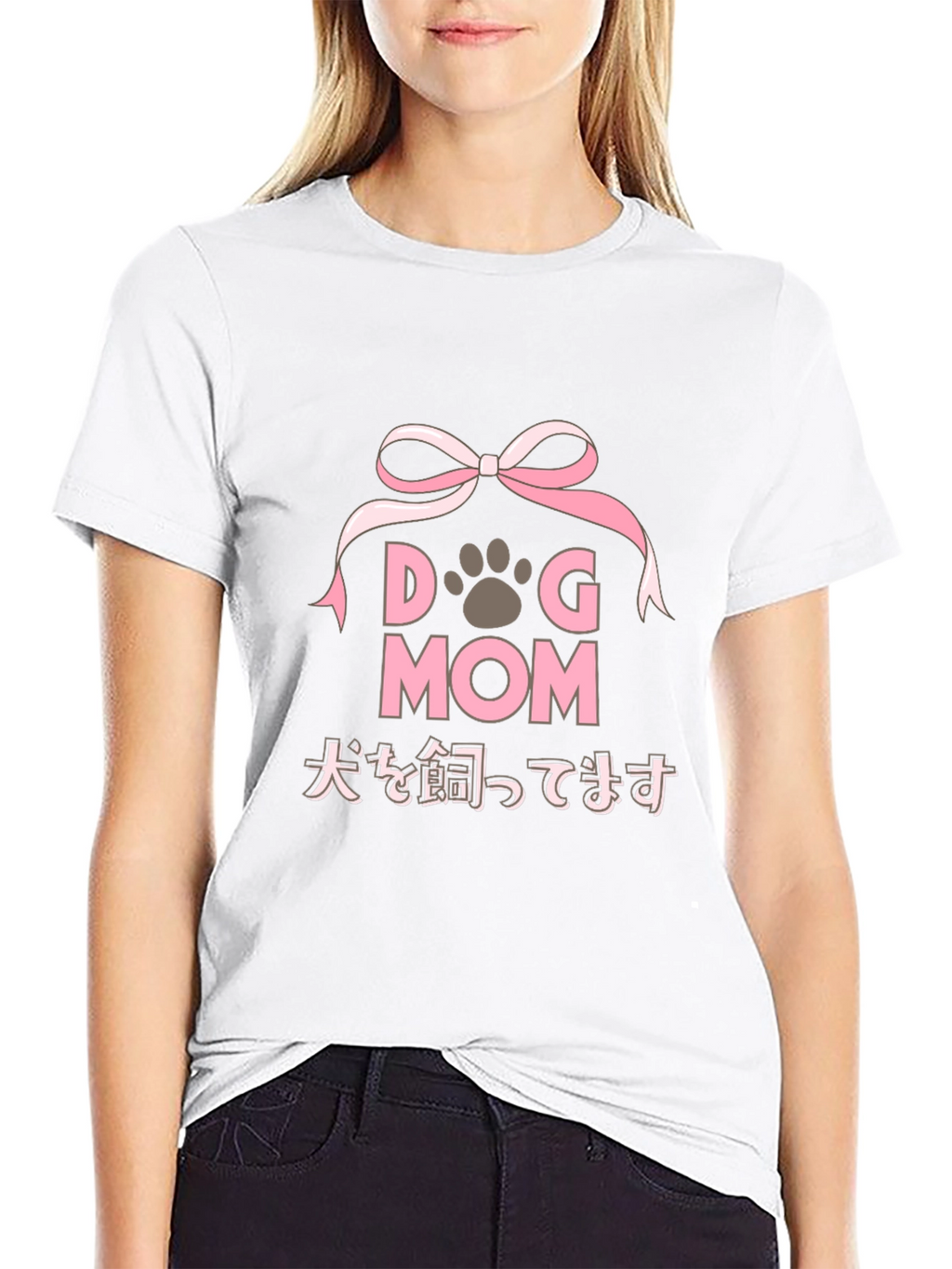 Dog Mom T-Shirt - Ribbon and Paw Print Design