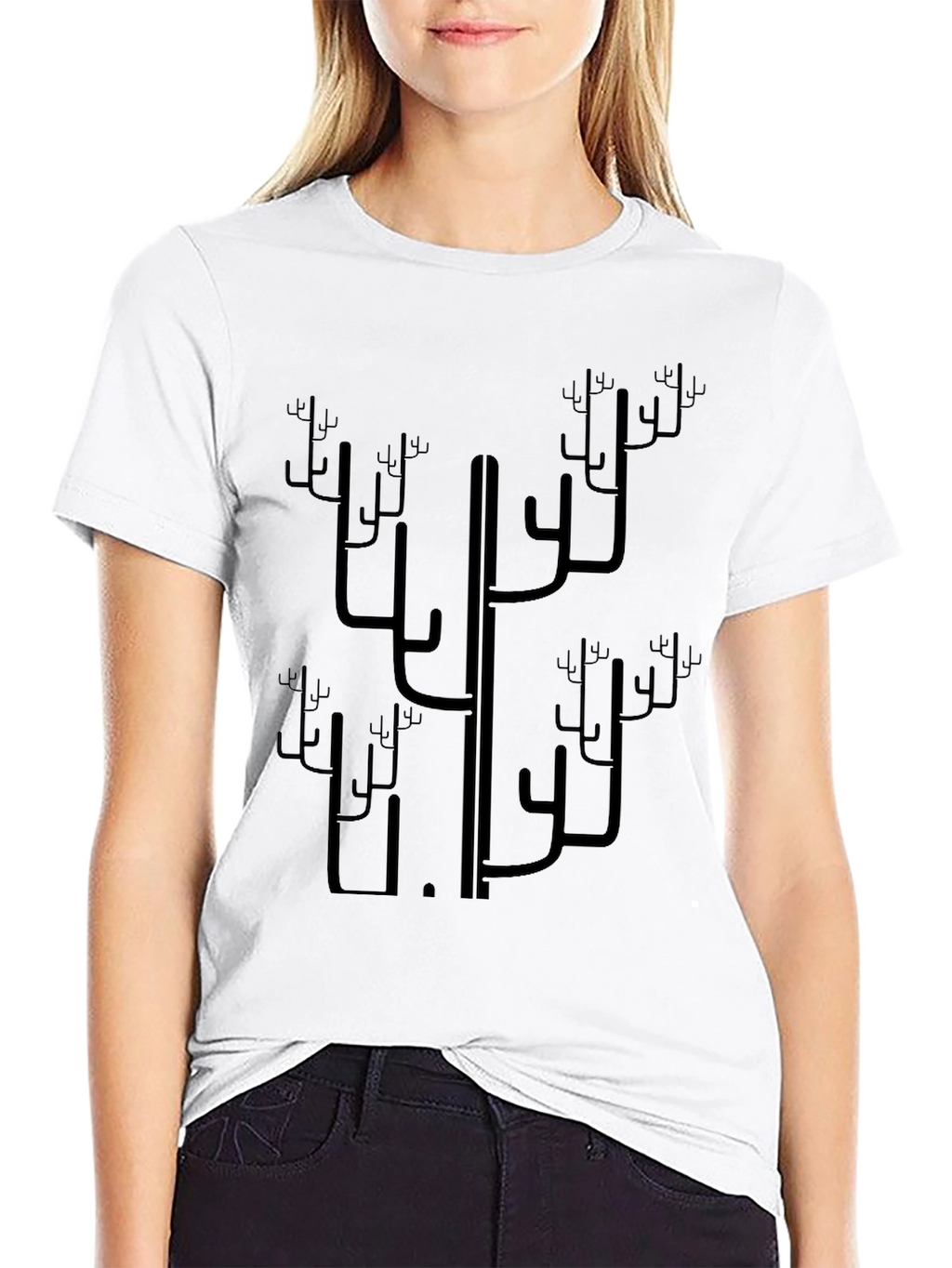 Abstract Cactus Print Black T-Shirt