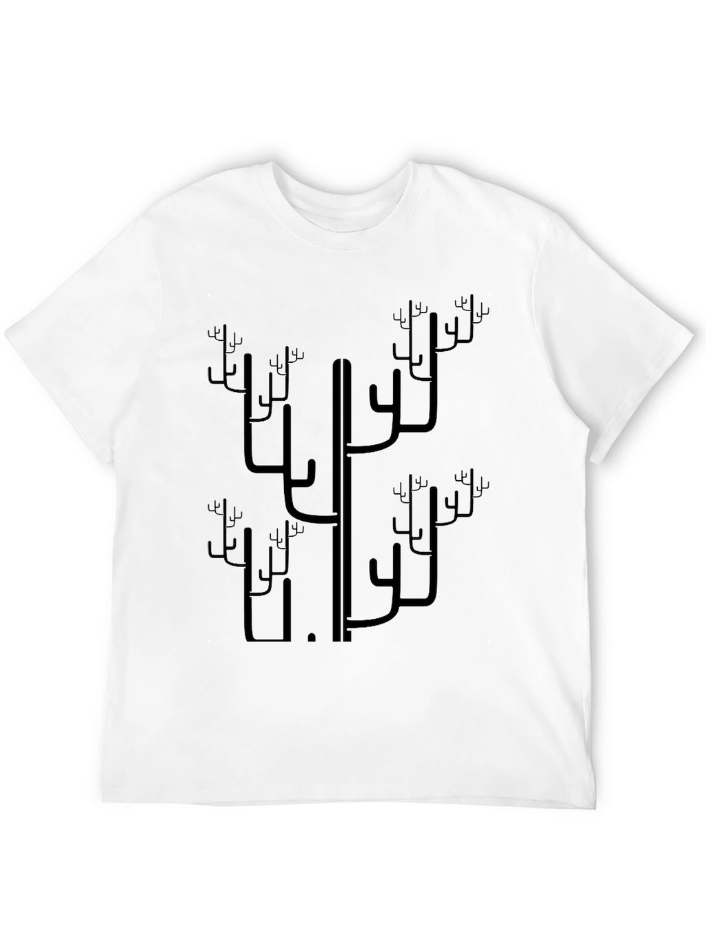 Abstract Cactus Print Black T-Shirt