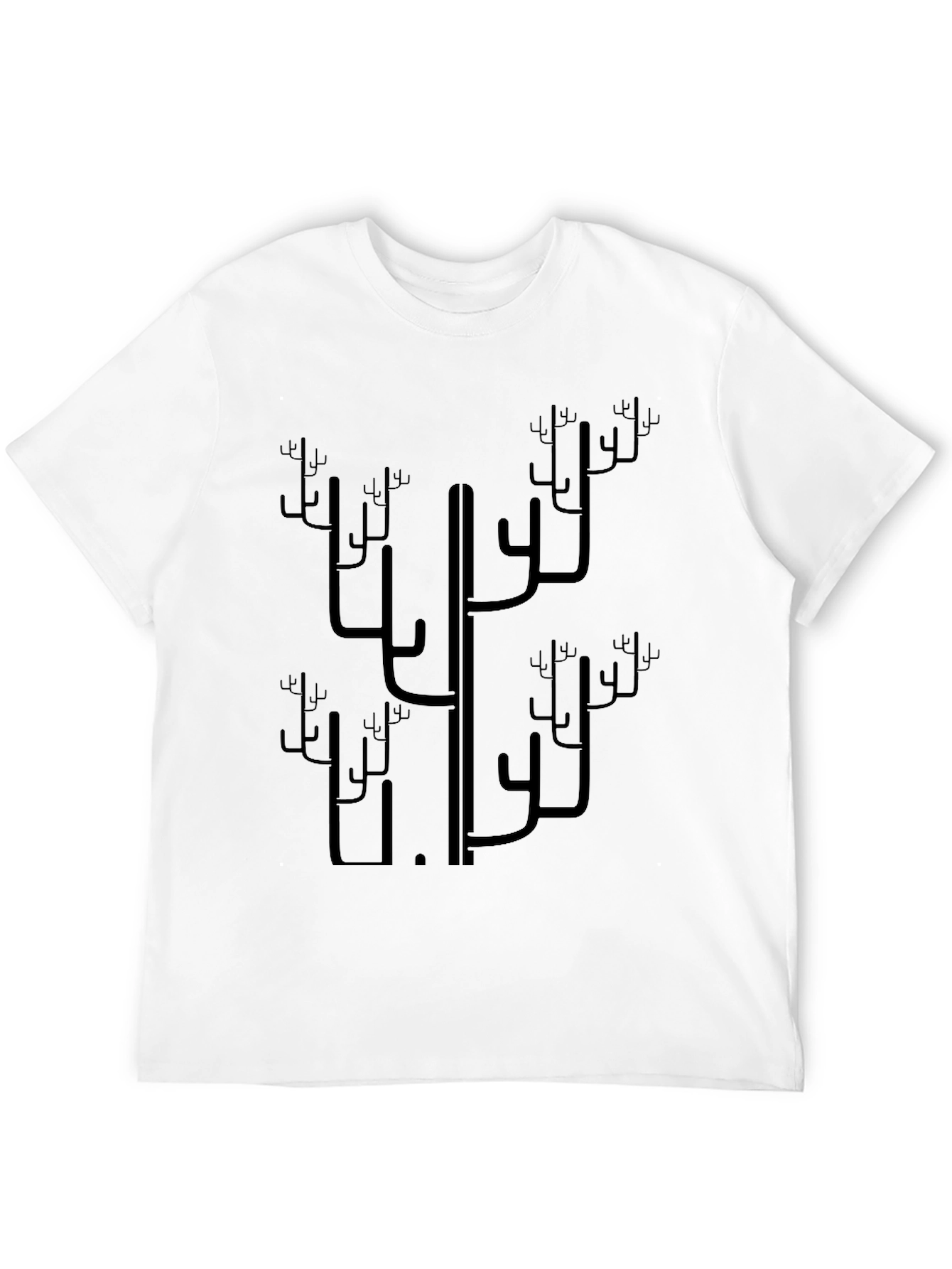Abstract Cactus Print Black T-Shirt