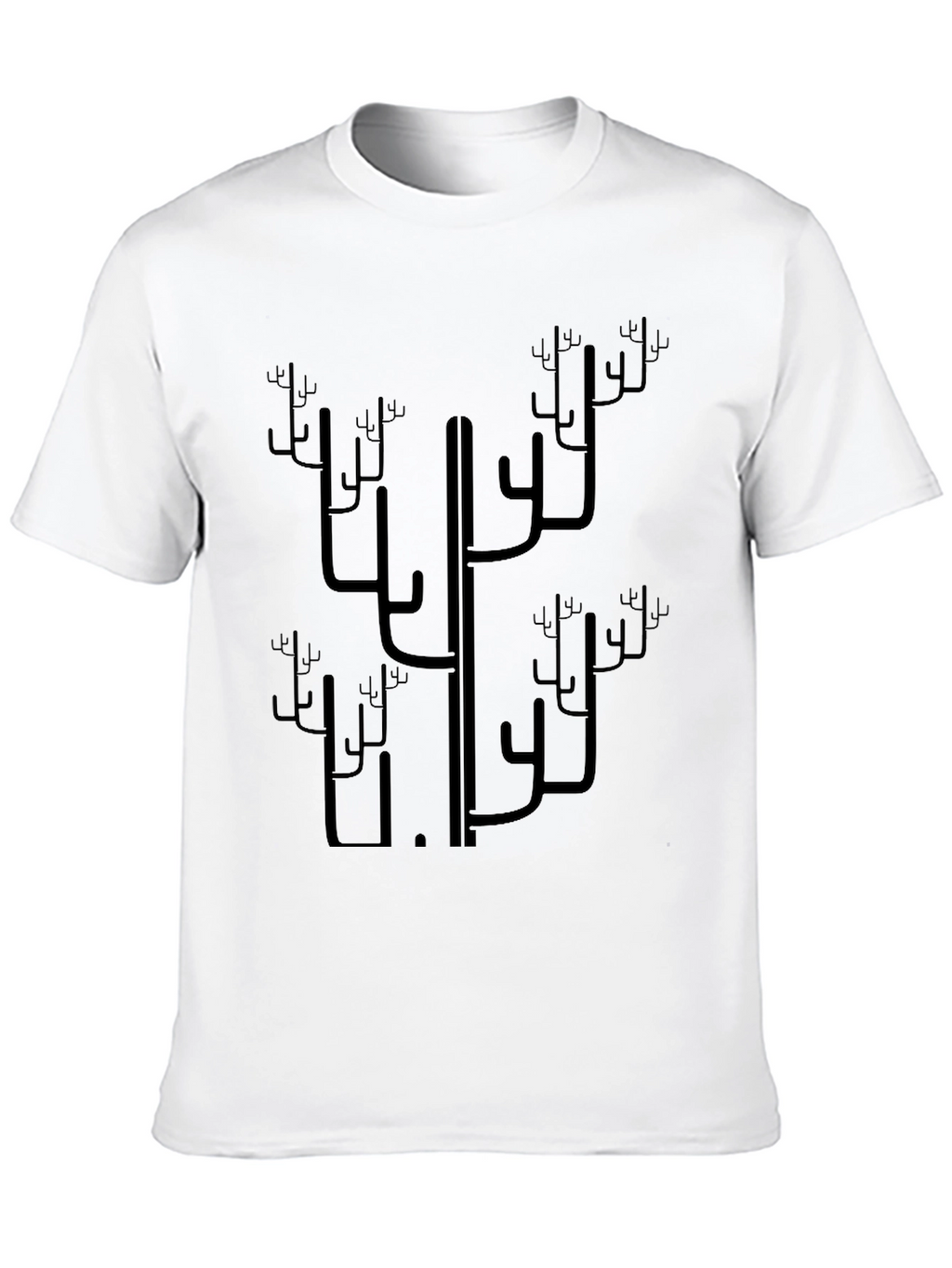 Abstract Cactus Print Black T-Shirt