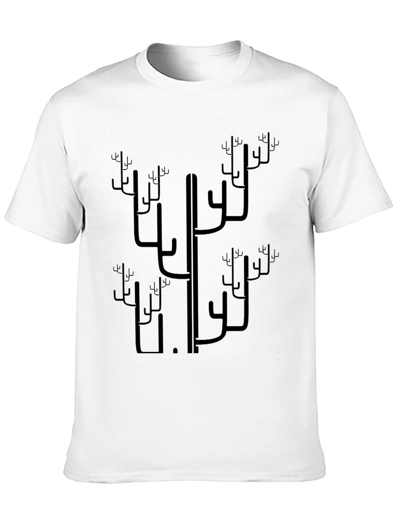 Abstract Cactus Print Black T-Shirt