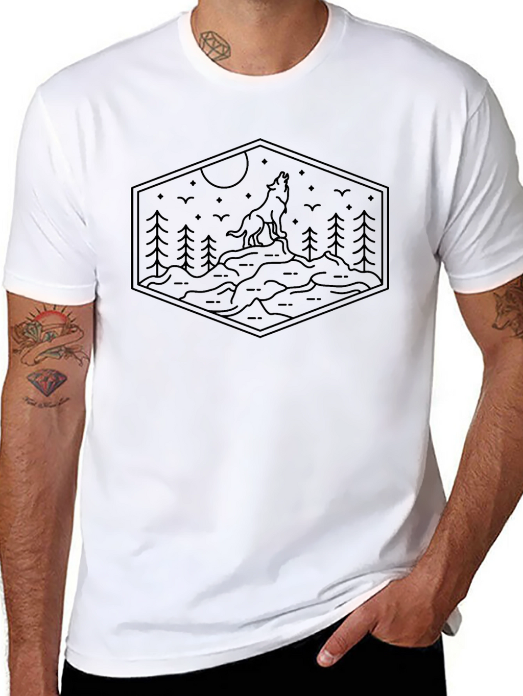 Wolf Howl Hexagon Tee - Nature Inspired Graphic T-Shirt