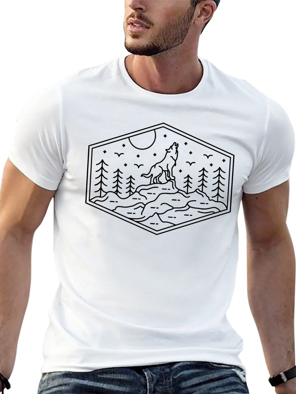 Wolf Howl Hexagon Tee - Nature Inspired Graphic T-Shirt