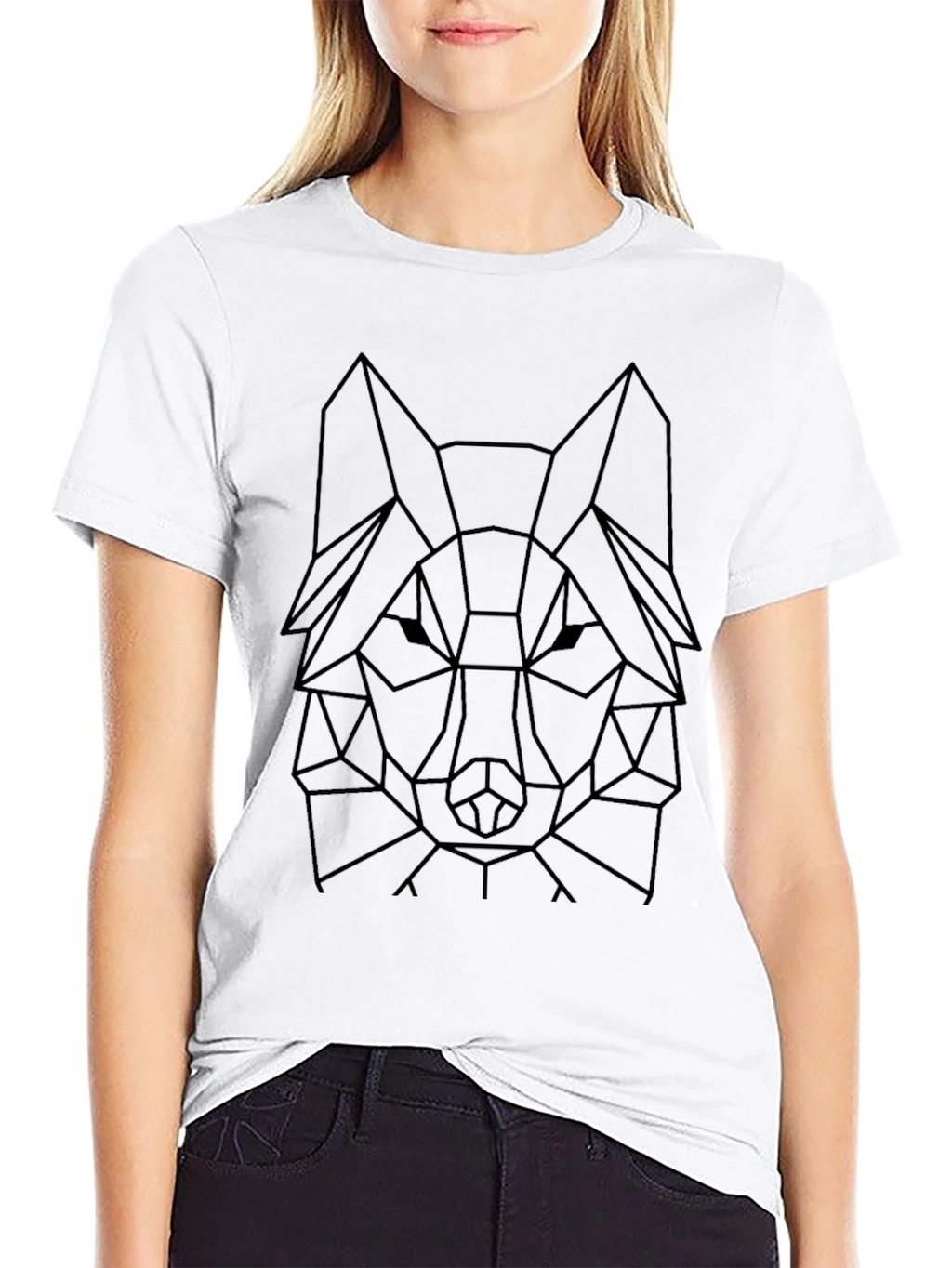 Geometric Wolf Tee - Modern Black Graphic T-Shirt