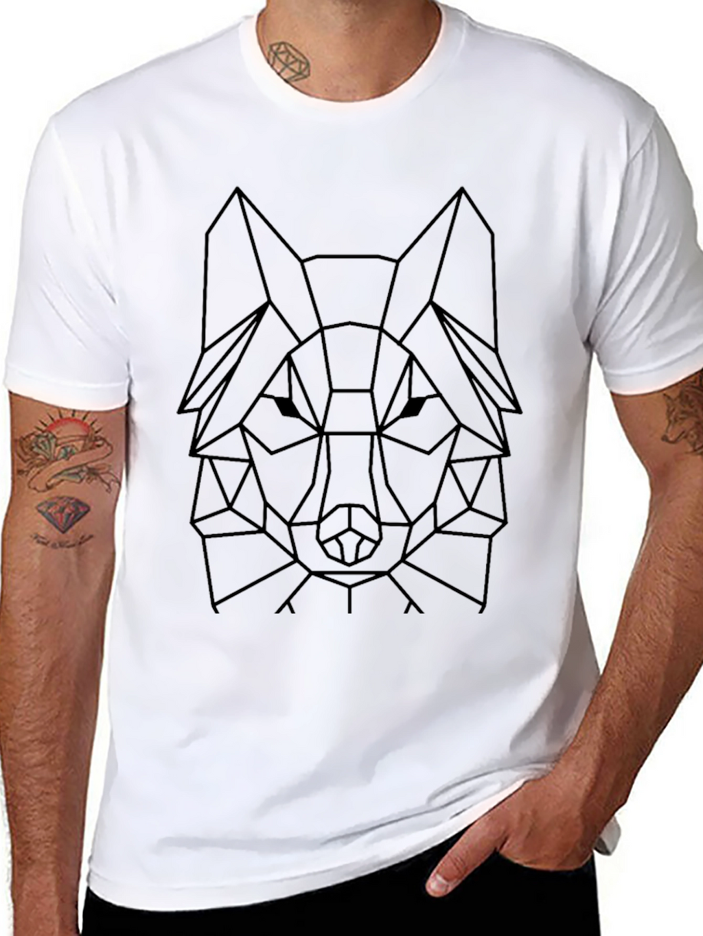 Geometric Wolf Tee - Modern Black Graphic T-Shirt