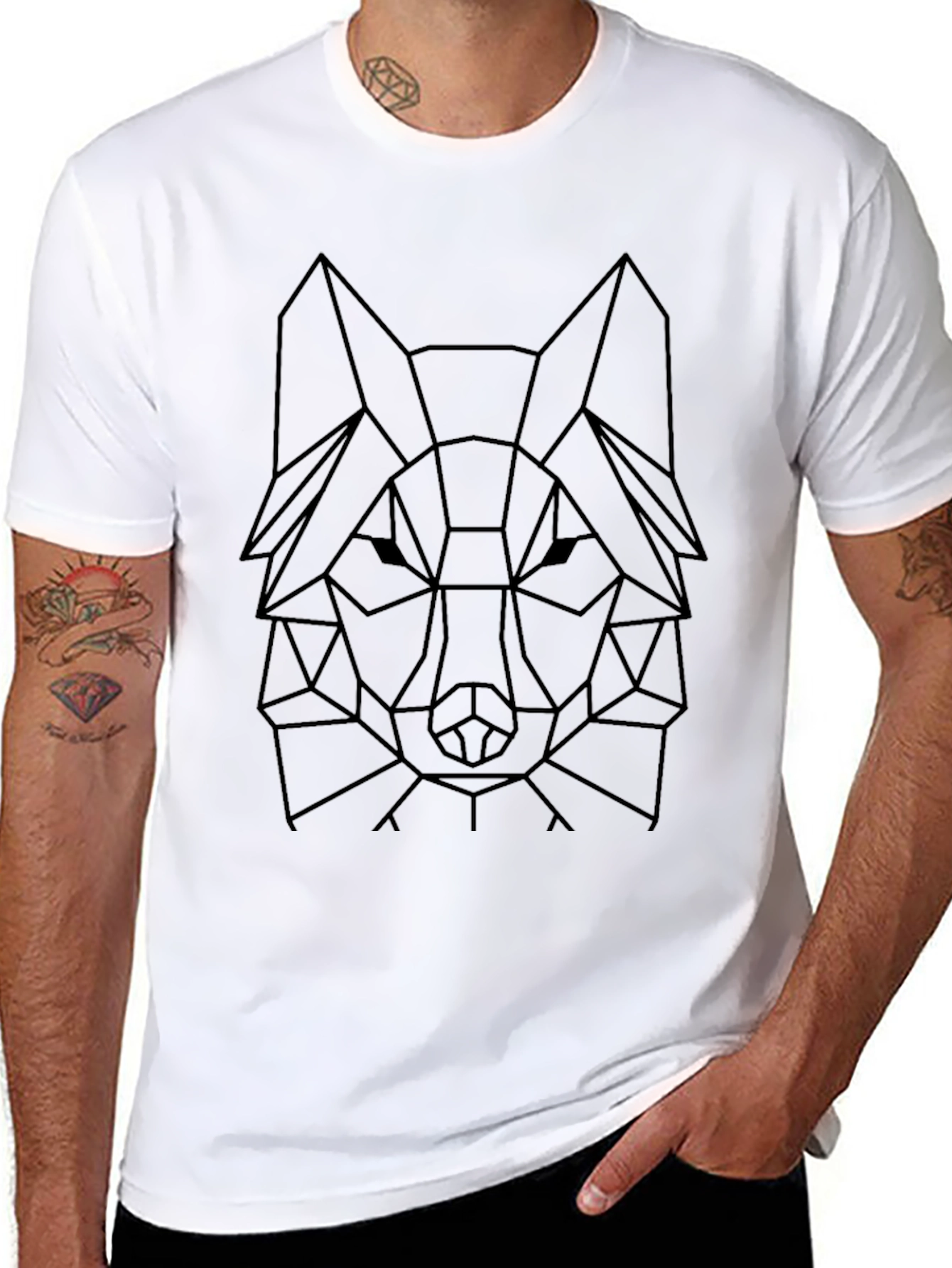 Geometric Wolf Tee - Modern Black Graphic T-Shirt