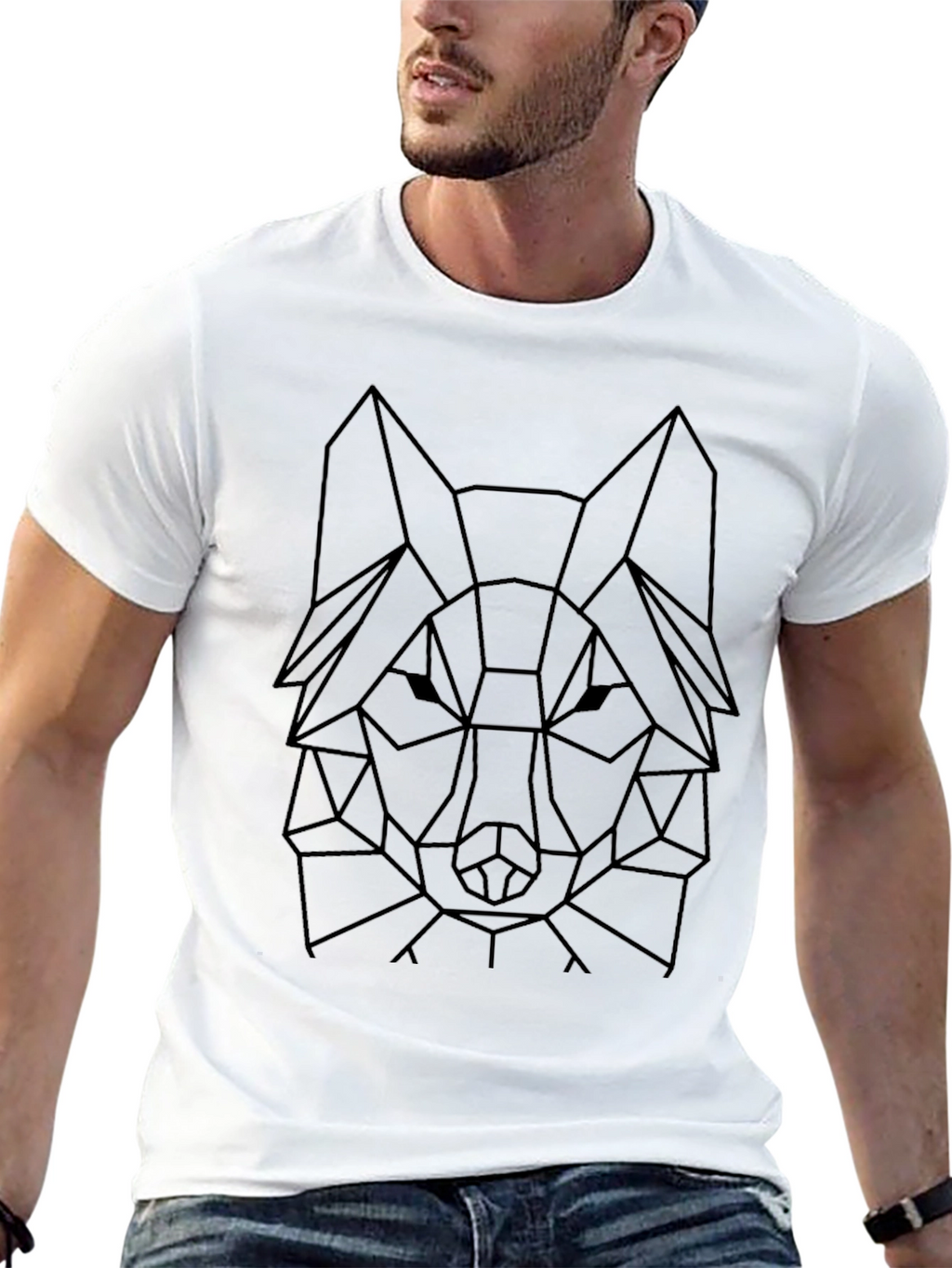 Geometric Wolf Tee - Modern Black Graphic T-Shirt
