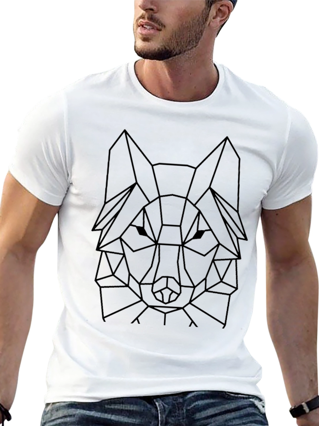Geometric Wolf Tee - Modern Black Graphic T-Shirt