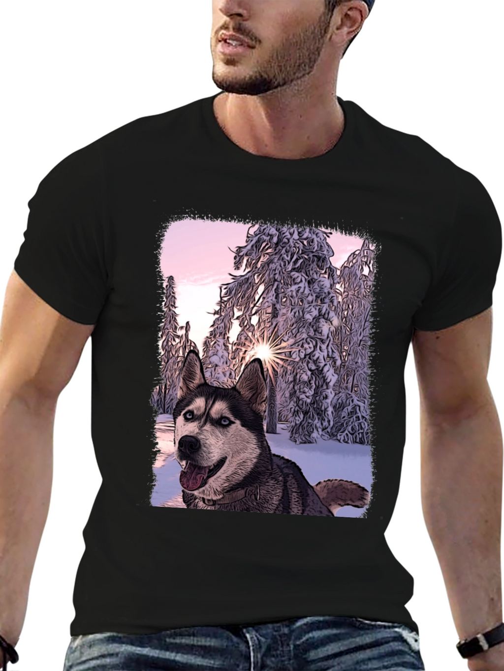 Husky Winter Wonderland Graphic T-Shirt