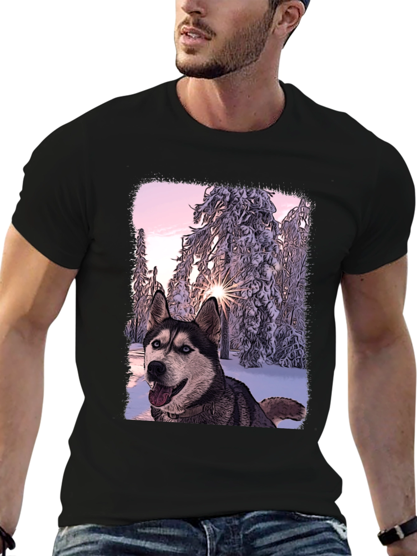 Husky Winter Wonderland Graphic T-Shirt