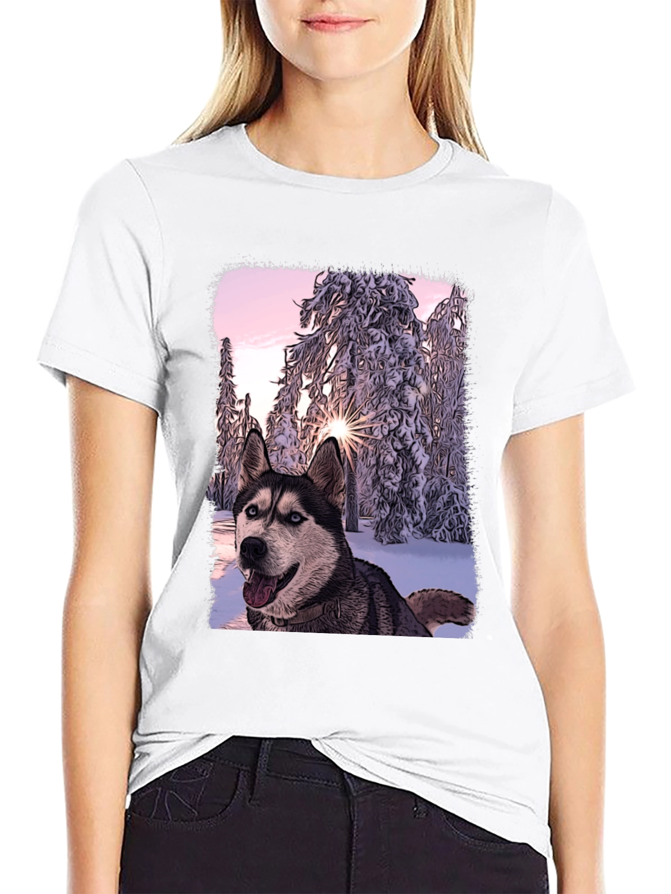 Husky Winter Wonderland Graphic T-Shirt