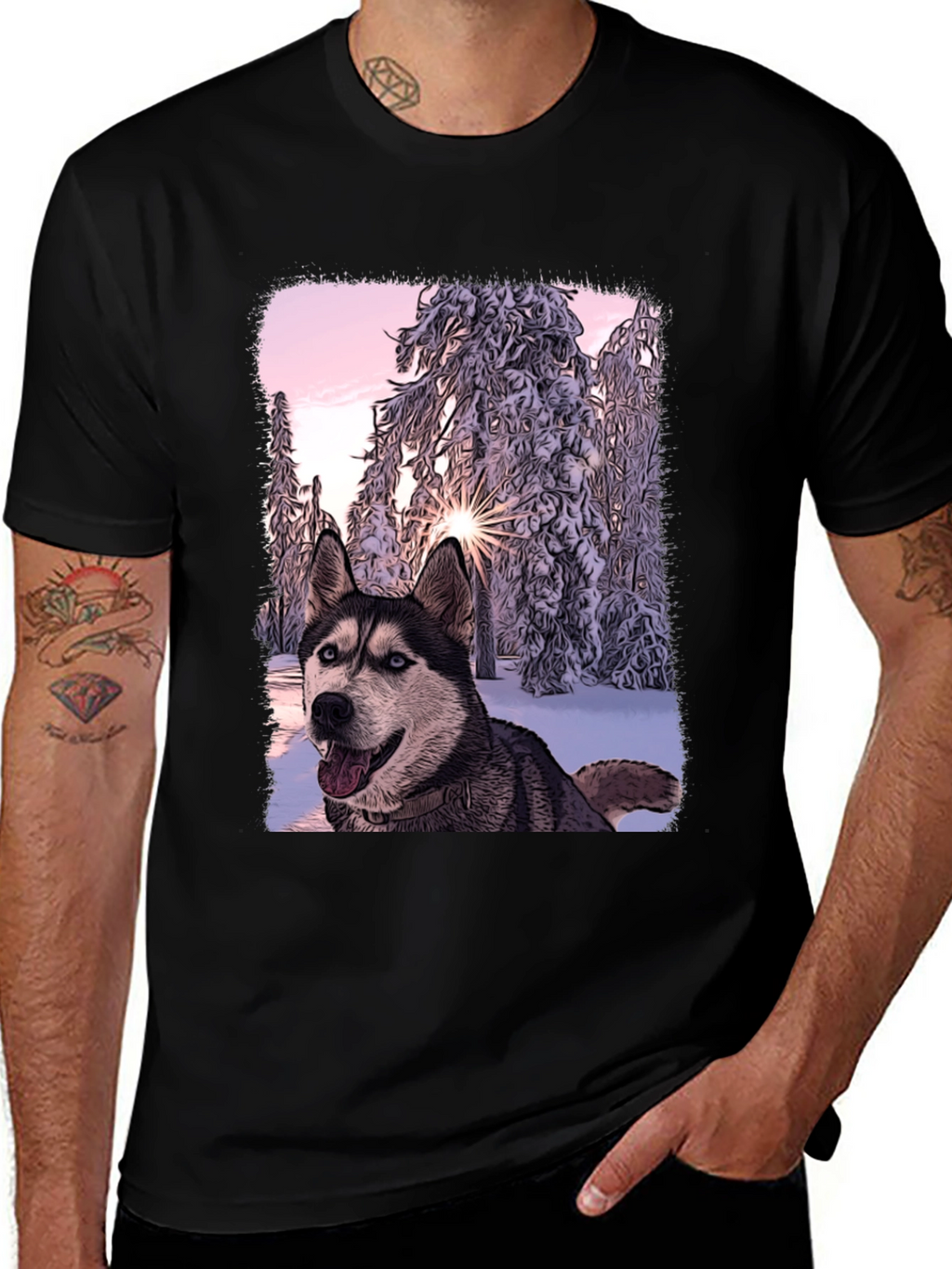 Husky Winter Wonderland Graphic T-Shirt