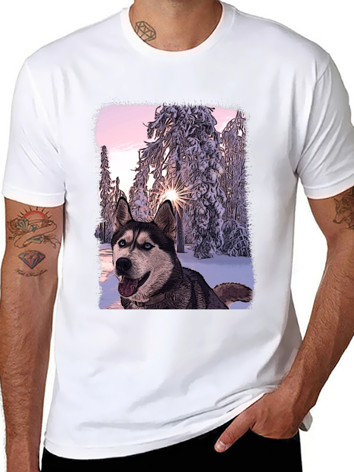 Husky Winter Wonderland Graphic T-Shirt