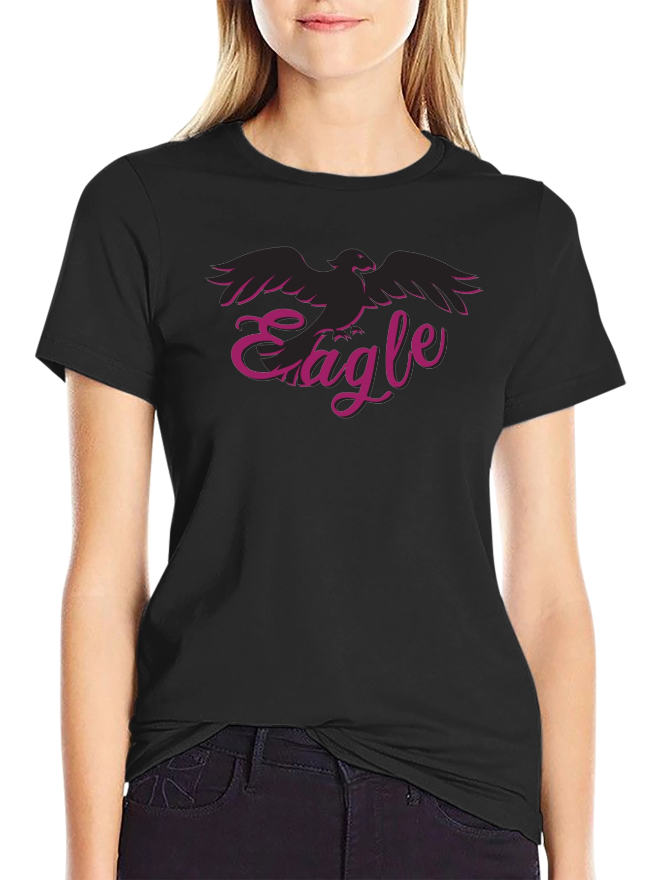 Eagle Graphic Print Black Tee Casual