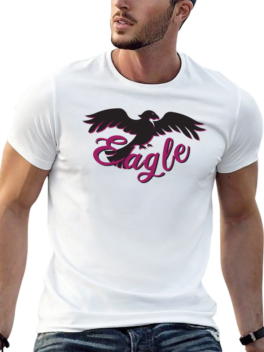 Eagle Graphic Print Black Tee Casual