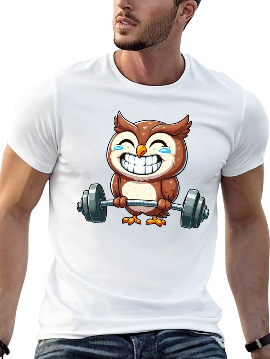 Funny Owl Lifting Weights Graphic Tee