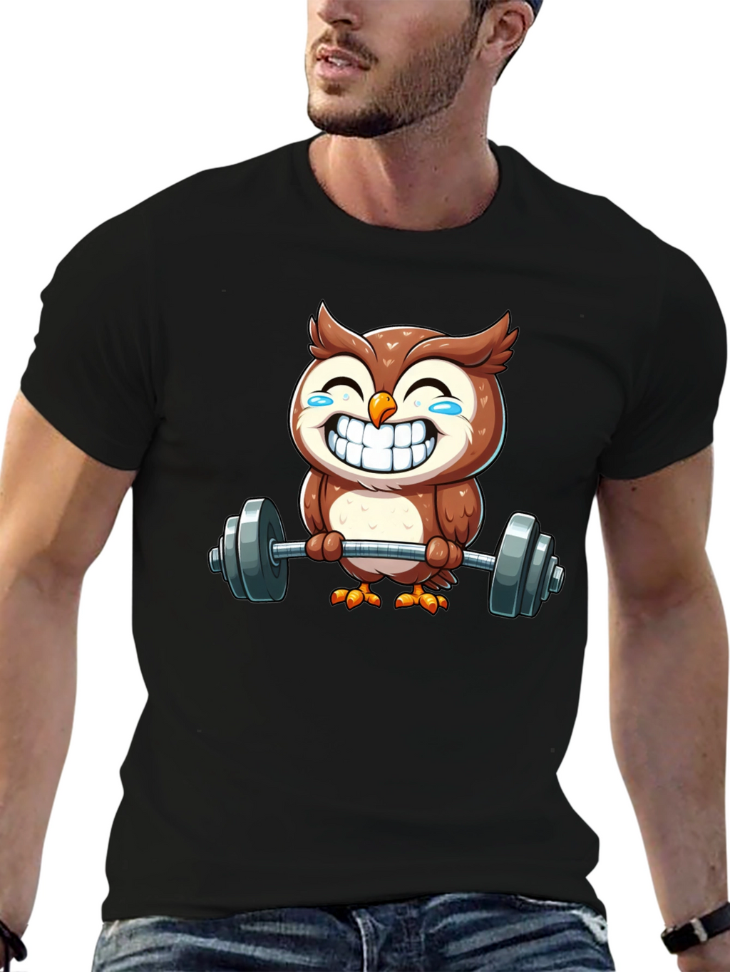 Funny Owl Lifting Weights Graphic Tee