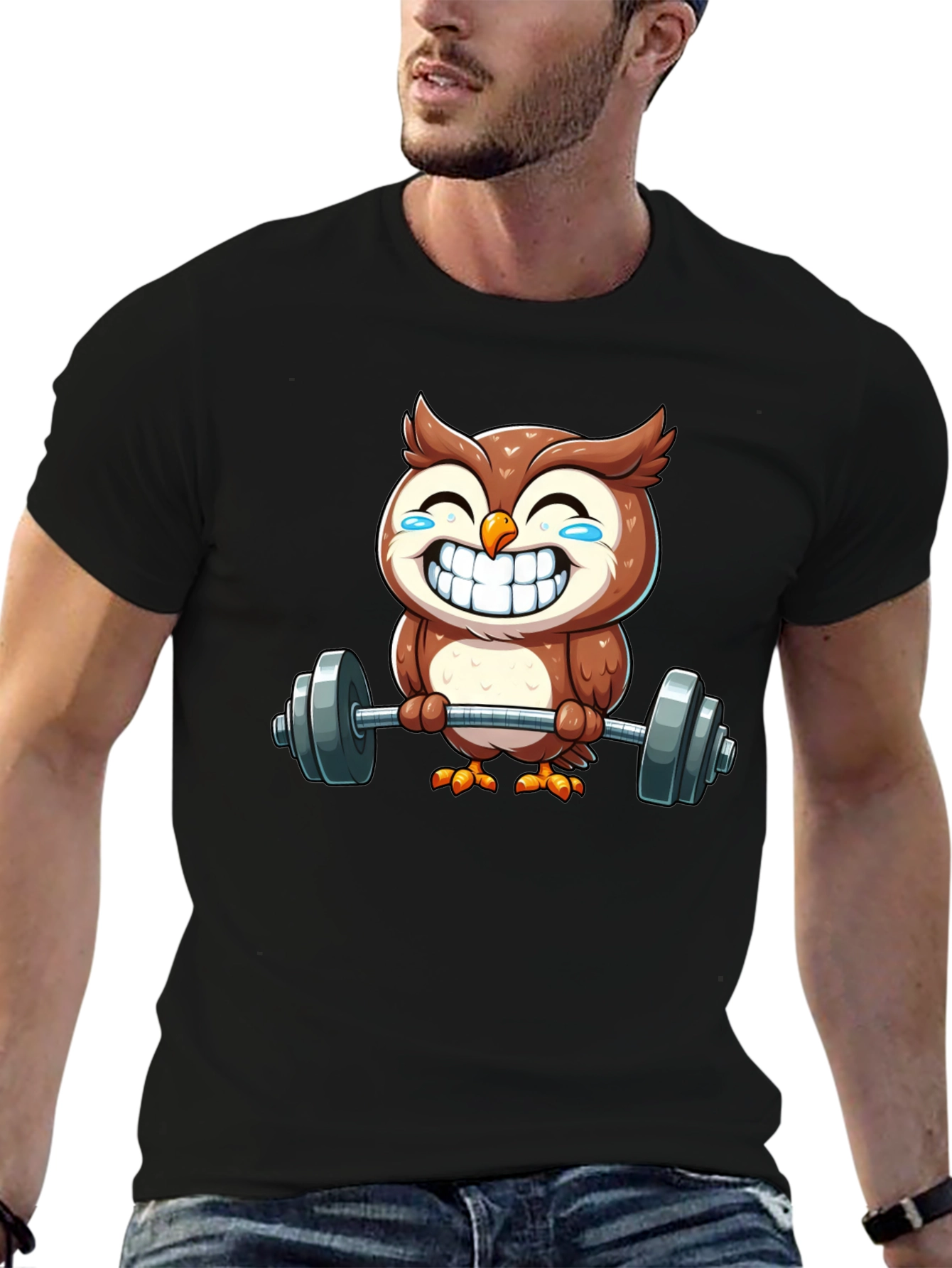 Funny Owl Lifting Weights Graphic Tee