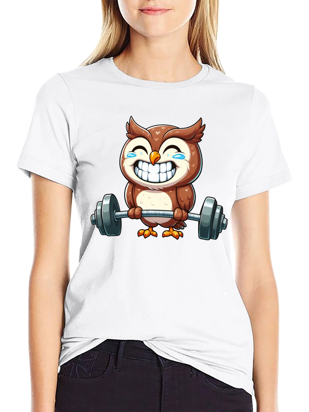 Funny Owl Lifting Weights Graphic Tee