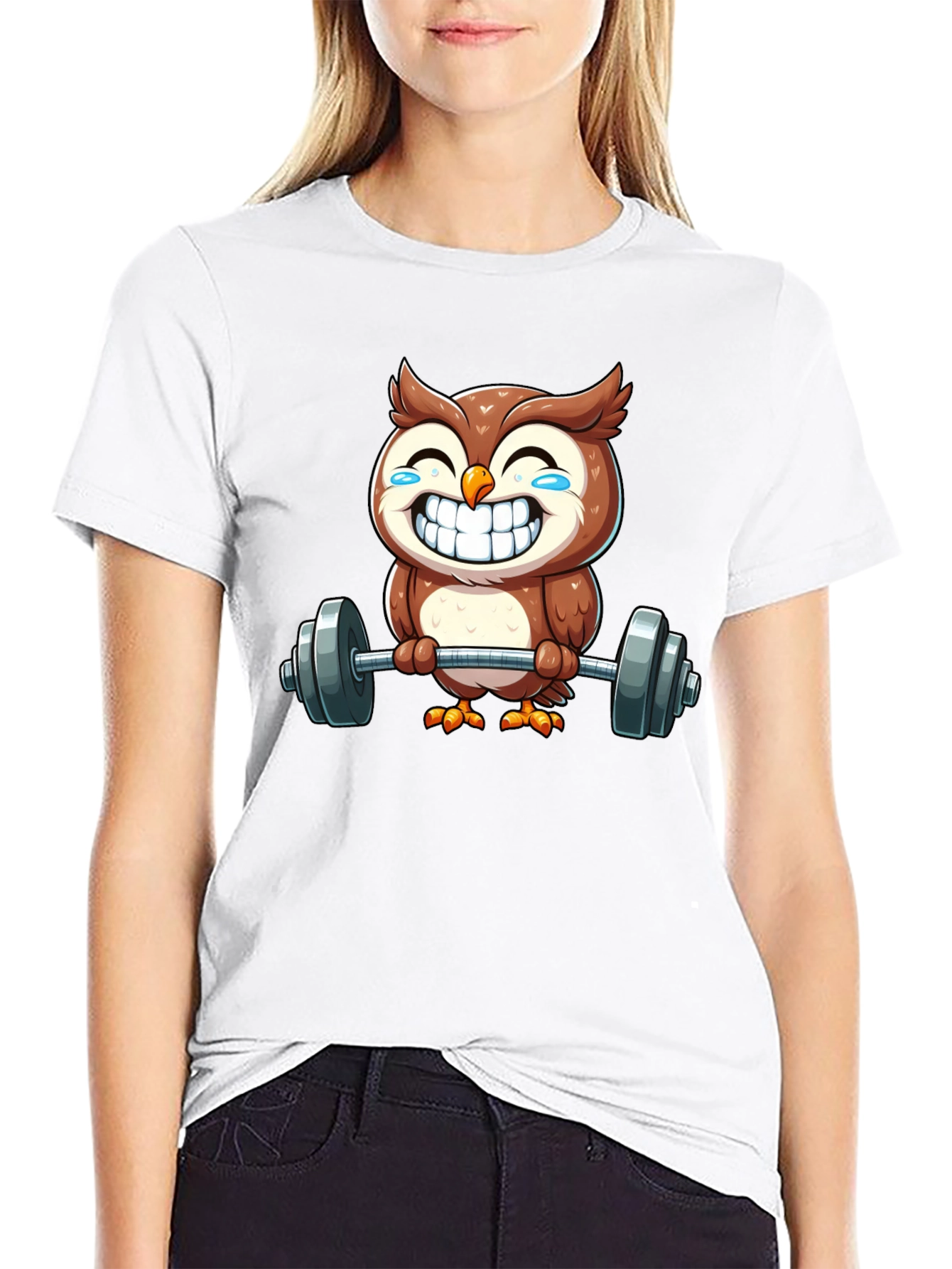 Funny Owl Lifting Weights Graphic Tee