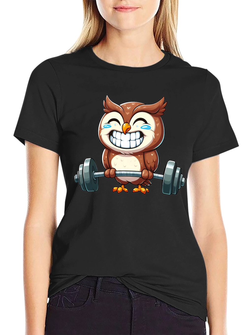 Funny Owl Lifting Weights Graphic Tee