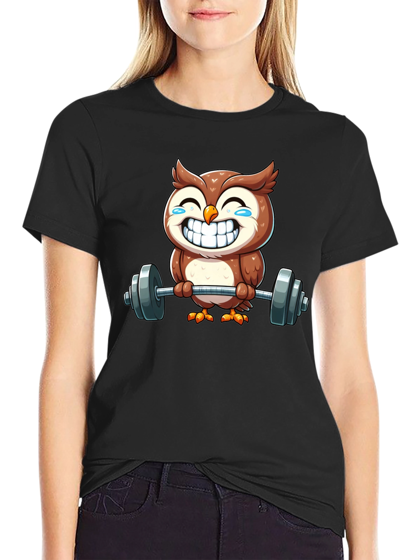 Funny Owl Lifting Weights Graphic Tee