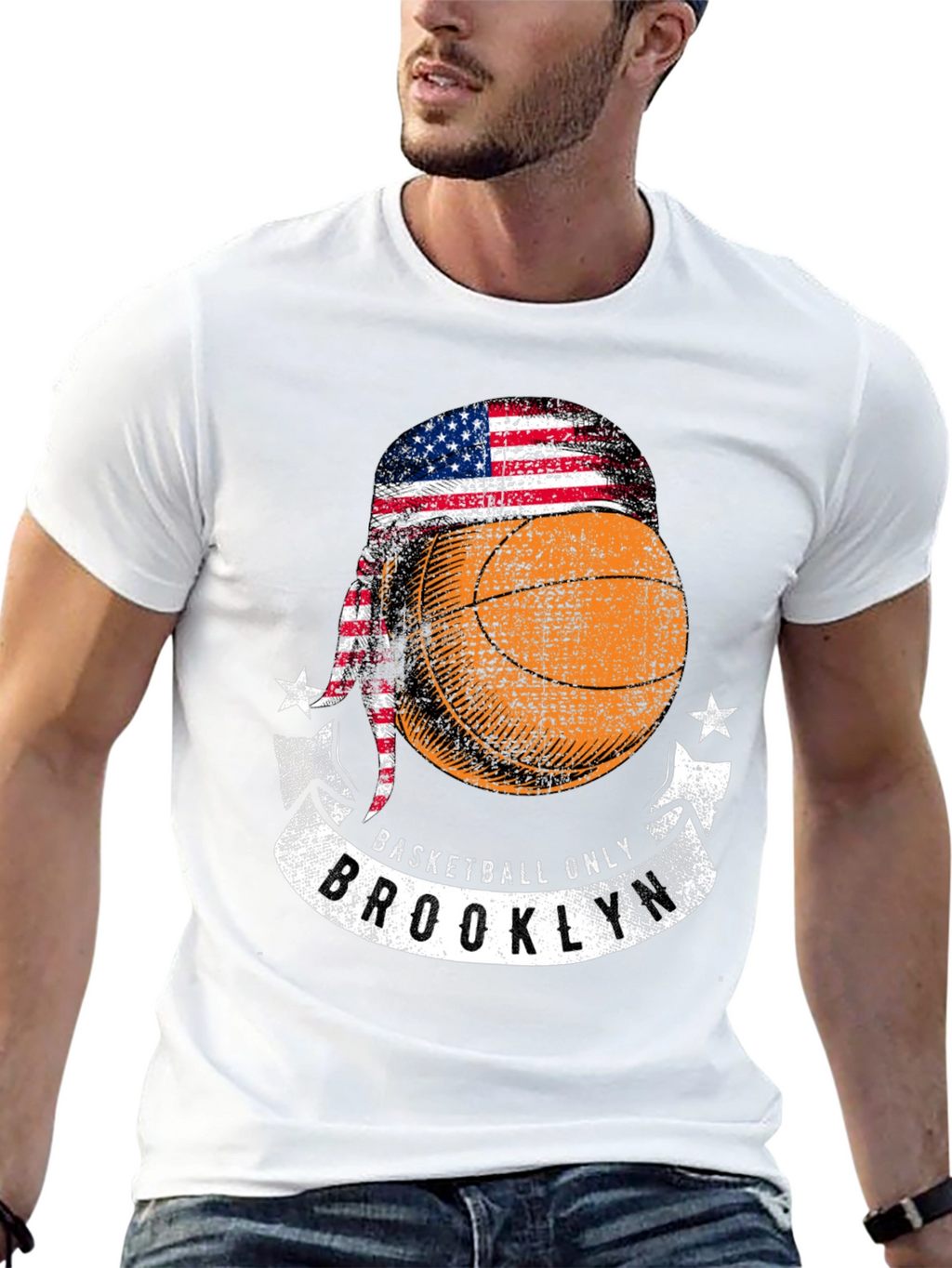Basketball Brooklyn Tee - USA Flag Headband Design